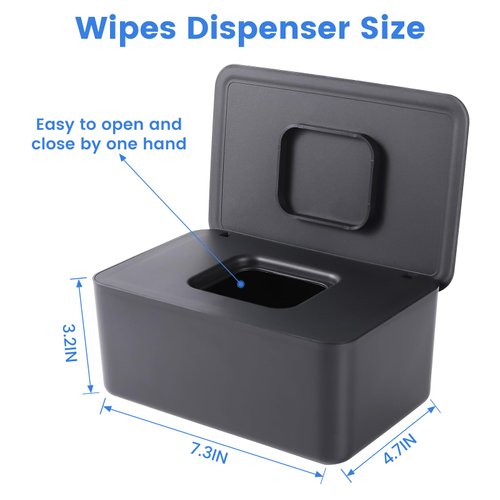 LEQXGO Baby Wipes Dispenser, Wipes Dispenser Baby Wipes Case, Baby Wipe Holder for Fresh Wipes, Non-Slip Wipes Case, Wipe Container with Sealing Design Lid (Black)