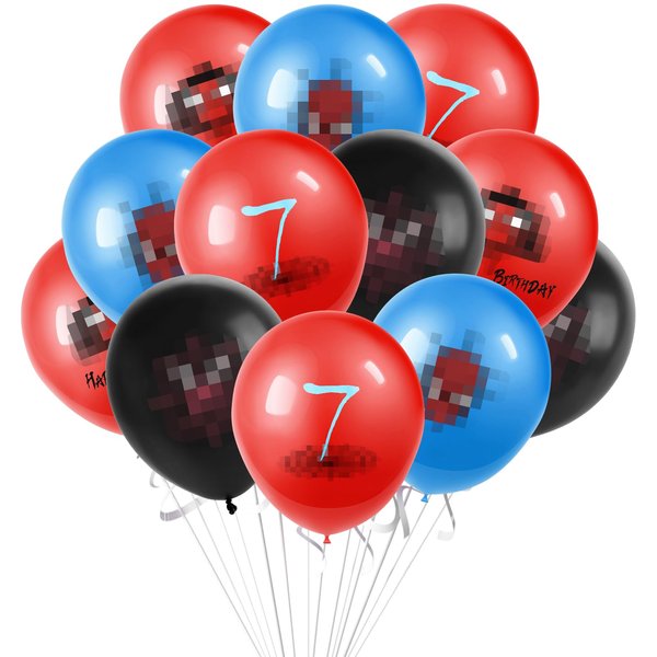 Cartoon Heroes Spider Pattern Birthday Decorations, Spider Pattern 7th Birthday Balloons, 12inch Red Black Blue Latex Balloons Party Decorations for Kids Boys Cartoon Theme Birthday Party Supplies