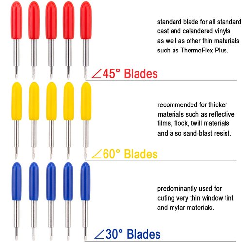 ADVcer 15pcs 30/45 / 60 Degree Vinyl Cutter Blades with Cut Blade Holder - All Purpose for GCC Vinyl Film Cutter Plotter Cutting Machines (ZEC-U1005, Dia. 2.0 mm, Offset Value 0.25mm)
