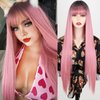 MISSQUEEN Light Pink Long Wigs with Bangs, Straight Long Pink Cosplay Wigs for Women,Pink Omber Wig Natural Looking for Party and Cosplay(30 Inch)