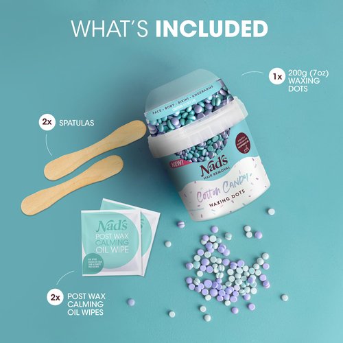 Nad's Hair Removal Waxing Dots - Cotton Candy Hard Wax Beads Kit - For Women - Microwaveable No-Strip Formula - Face, Body, Bikini, Underarms