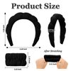 Casoty Black Puffy Headband and Wristbands Set, Skincare Headbands, Spa Headband and Wristband Set, Makeup Hair Band for Face Washing Shower Yoga