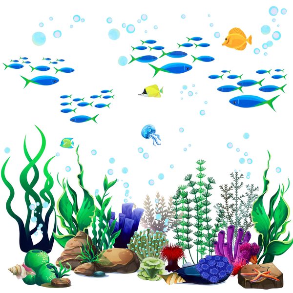Under The Sea Wall Decals Coral Reef and Seaweed, Ocean Wall Decals Stickers, Undersea Decor Stickers, Underwater Sea Wall Stickers for Toddler Baby Nursery Living Room Office (Classic Style)