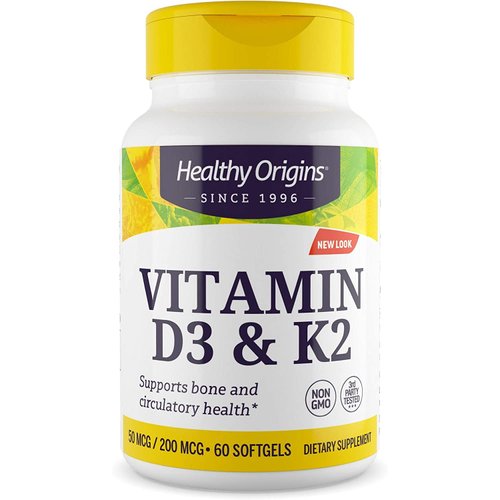 Healthy Origins Vitamin D3 & K2 - Vitamin D3, 50 mcg - Vitamin K2, 200 mcg - Easily Absorbable Vitamin D & Vitamin K Supplements - Non-GMO & Gluten-Free Supplements - 180 Softgels