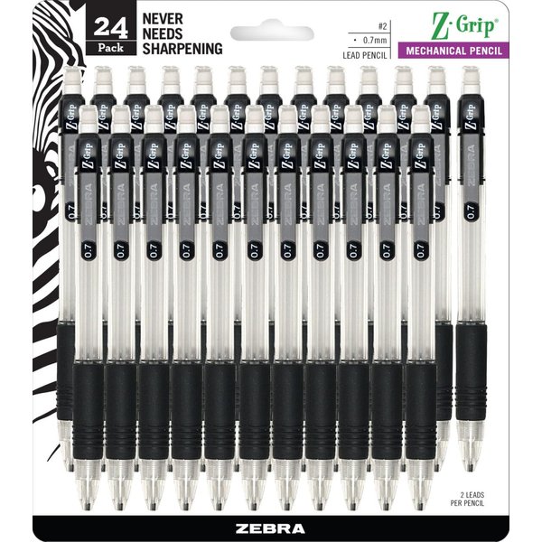 Zebra® Z-Grip™ Mechanical Pencils, 0.7 mm, #2 Medium Lead, Clear Barrel, Pack Of 24