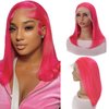 Bob Wig Human Hair, Hot Pink Human Hair Lace Front Wigs 14 Inch 13x4 HD Lace Front Wigs Human Hair Pre Plucked Glueless Lace Frontal Bob Wigs Brazilian Virgin Human Hair Wig for Women 180% Density