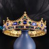 Crystal King Wedding Tiara Vintage Rhinestone Crown Hair Bands For Halloween Birthday Pageant Hair Accessories (Gold With Blue Stone)