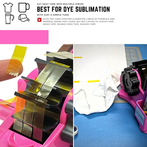 Echomerx Original Heat Tape Dispenser - Pre-Cut Heat Resistant Tape | Single-Handed - Effortless Sublimation Blanks Taping in a Heat Press - Multi-Roll Holder - Incl. Manual & Starter Video - Pink