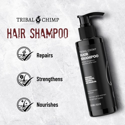 Tribal Chimp Hair Shampoo - Moisturizing Shampoo for Men and Women - For All Hair Types - Removes Excess Oil, Strengthens and Nourishes, 8.8oz