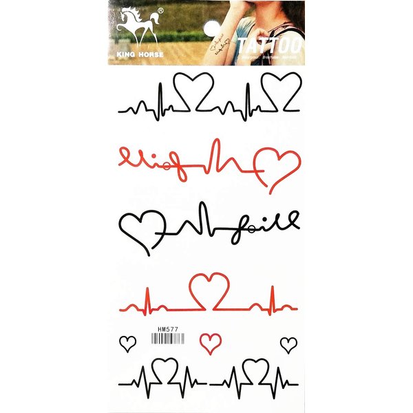 PARITA Tattoos Heart Love Pulse Heartbeat Lines Black Red Cartoon Tattoo Sexy Body Arm Chest Shoulder Art Waterproof Removable for Women Men Teens Kids (1 Sheet.) (12)