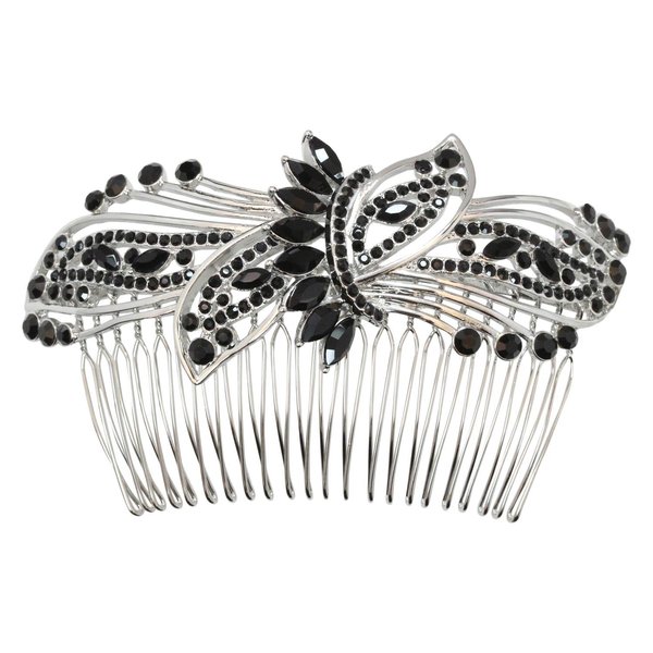 Faship Gorgeous Black Rhinestone Crystal Huge Big Floral Hair Comb