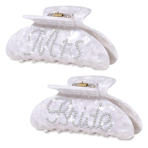 HZEYN 2 Pack Bride Claw Clips Rhinestone Bride Mrs Acetate Hair Clips Bachelorette Party Favors Hair Claw Clips for Thick Hair Bridal Hair Accessories Bride Gifts White Bride Mrs