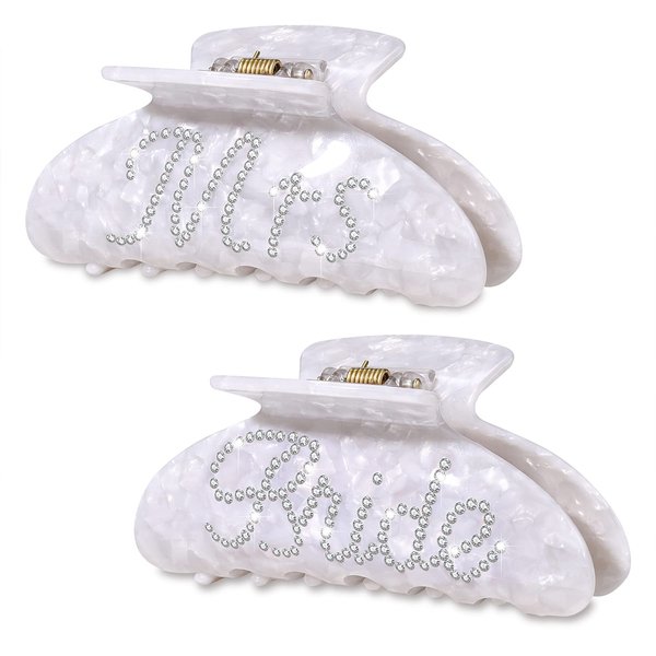 HZEYN 2 Pack Bride Claw Clips Rhinestone Bride Mrs Acetate Hair Clips Bachelorette Party Favors Hair Claw Clips for Thick Hair Bridal Hair Accessories Bride Gifts White Bride Mrs
