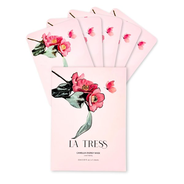 LA TRESS Camellia Energy Korean Face Mask, Korean Beauty Skin Care (5 Sheets)