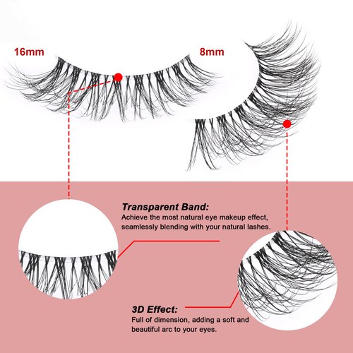 Natural Eyelashes Natural Look Fasle Eyelashes Wispy 3D Fluffy Clear Band Lashes 16mm Strip Lashes Wispy Lightweight 5 Pairs Multipack by EXTENIFY (5 Pair-Natural)