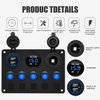 Upgrade Blue 5 Gang Marine Boat Rocker Switch Panel Circuit Breakers, Waterproof Switch Panel with 15A Inline Fuse for Truck RV, Digital Voltmeter USB Charger Port DC 12 Volt Power Outlet Socket