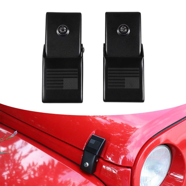 JeCar Hood Latches Locking Hood Lock Catch Kit Compatible with Jeep Wrangler 2007-2023 JK JKU JL JLU Sport Sahara Rubicon X, American Flag