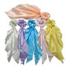 Silk Hair Scarf Scrunchies: 6-Piece Set With Elegant Satin Bow Pestal Colors Accents For Versatile Styling Options
