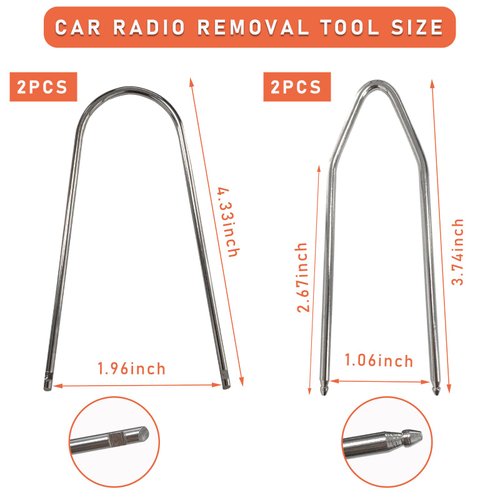 Dickno 4 PCS Car Radio Removal Pry Tool, U/V-Shaped Stainless Steel Auto Stereo Release Tool Kit, Universal Radio Remover for Disassembly of Most Vehicle Audio Frequency Converter (U+V Shaped)