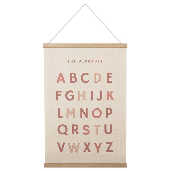 Bon et Beau 16×24 Inch Embroidered Alphabet Poster Framed with Wood Hanger - Dusty Pink Wall Decor for Girls Nursery, Bedroom, Playroom, Toddler and Kids Room