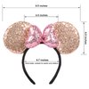 CHuangQi Mouse Ears Shiny Headbands 3D Bow (Pack of 2), Double-sided Sequins Hair Band for Birthday Party/Holiday Dress Up/Amusement Park (Pink Bow Champagne Ear)