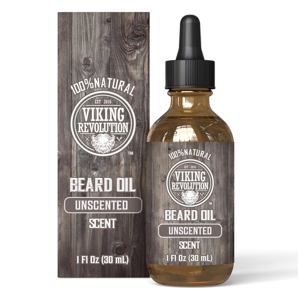 Viking Revolution Beard Oil Conditioner - All Natural Unscented Argan & Jojoba Oils - Softens, Smooths & Strengthens Beard Growth - Grooming Beard and Mustache Maintenance Treatment, 1 Pack