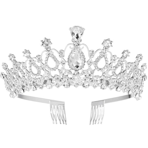 Wedding Tiara Crystal Rhinestones Tiara Crown with Comb Pageant Princess Crown (Silver)