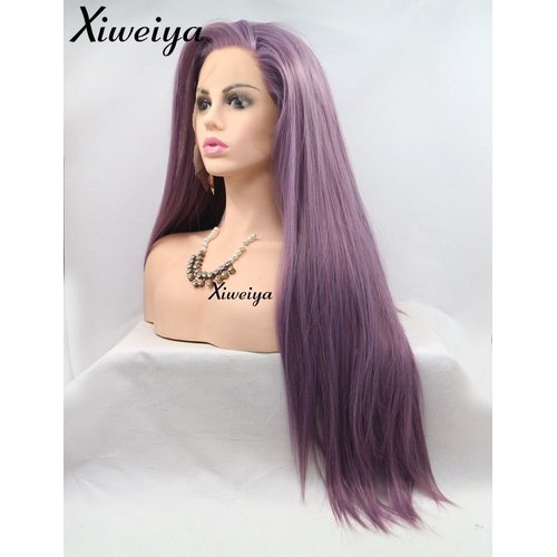 xiweiya Purple Side Part Wig long Purple straight Wig Synthetic Purple 13x3 Lace Front Wigs for Women, Drag Queen Heat Resistant Fiber Hair Replacement Wig Long Purple Hair Side Part 24 inch