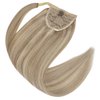 Full Shine Hair Extensions Ponytail Real Human Hair Ash Blonde Highlights Bleach Blonde Ponytail Hair Extensions Natural Straight Hair Pieces Clip in Extensions 80Grams 22Inch