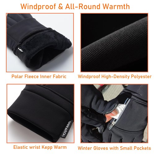 LJCUTE Winter Fingerless Fishing Gloves for Men & Women, Windproof Cold Weather Touchscreen Motorcycle Cycling Gloves for Photography Hunting Driving Ski Running