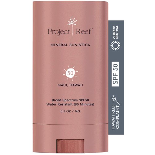 Project Reef SPF 50 Sheer Mineral Sunscreen Stick - Vegan, Reef Safe, Non-Nano Zinc, Face Sunblock Stick, No White Residue, Ideal for Travel & Kids