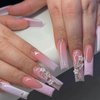 DANMANR Long Fake Nails Pink Gradeint Press on Coffin Nails Cute Full Cover Acrylic French Fake Nails for Women and Girls 24PCS