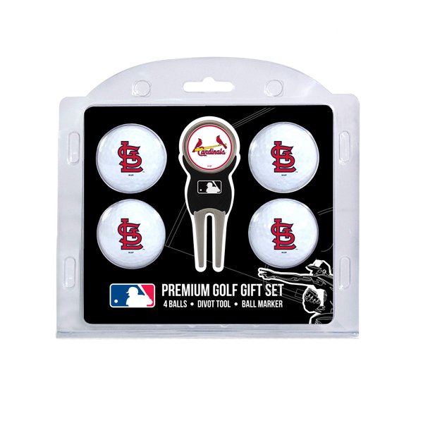 Team Golf MLB St Louis Cardinals 4 Golf Ball And Divot Tool Set Regulation Size Golf Balls (4 Count) & Divot Tool with Removable Double-Sided Magnetic Marker