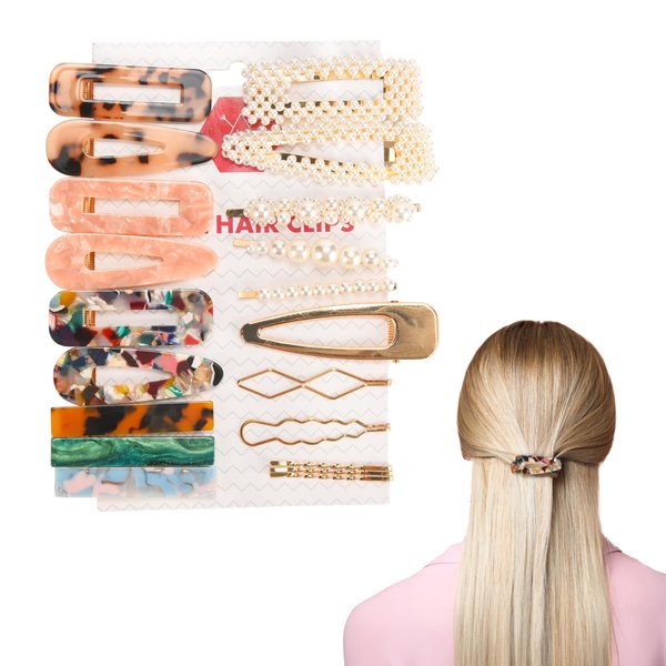 Hair Clips Set of 20 - Pearls Decorative Hair Clips MultiColour, Hair Accessories for Girls, Toddler Girls, Women, Small Snap Hair Clips, Hair Snap Clip Set with Resin, Acrylic, and Metal Clips