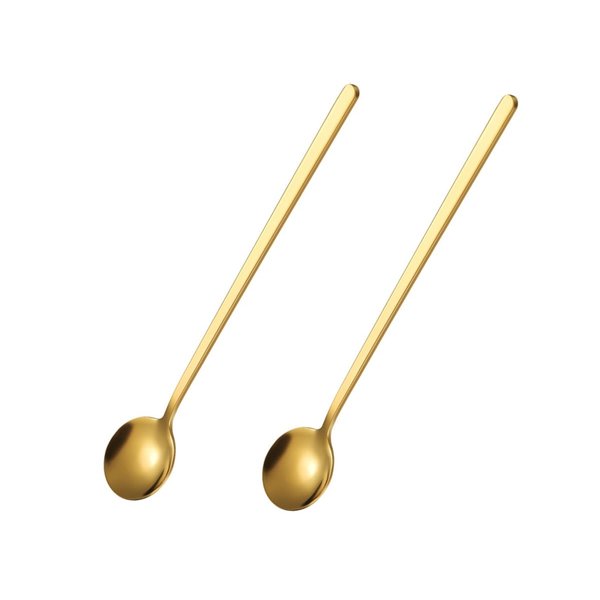 IZELOKAY 6.7 Inches 304 Stainless Steel Coffee Spoons, Stirring Spoons, Tea Spoons Long Handle, Gold Teaspoons, Ice Tea Spoons, Long Spoons for Stirring, Set of 2 (Gold)