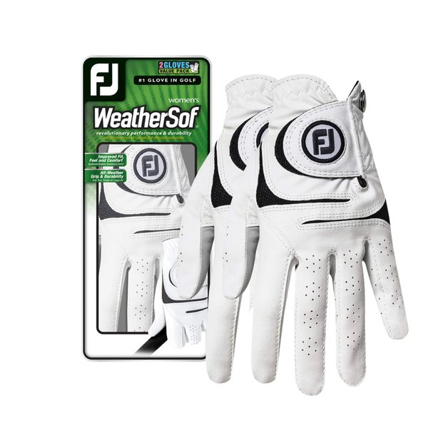 FootJoy Women's WeatherSof Golf Glove, Pack of 2, White Medium, Worn on Left Hand