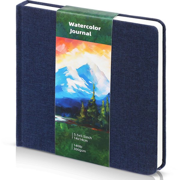 Dispowreath 5.5" x 5.5" Watercolor Journals Sketchbooks Square Watercolor Notebook Cold Press 300 GSM Cotton Paper 48 Pages Watercolor Journals Notebook Artist Paper Pads for Christmas(Navy Blue)