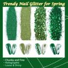 Allstarry Nail Glitter 4 Colors Shamrock Green Holographic Glitter Iridescent Chunky Nail Flakes Hexagon Face Sequins Sparkly Fine Powder for Spring St. Patrick's Day Manicure DIY Gel Polish Crafts
