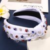 mokkia 4th of July Headband for Women American Flag Star Knotted Headbands Red White and Blue Rhinestone Crystal Top Knot Headbands Patriotic 4th of July Accessories Party Favors (White A)