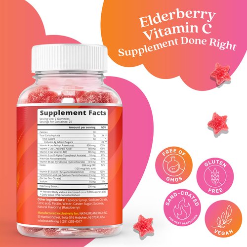 BeLive Elderberry Gummies with Zinc and Vitamin C - Immune Support Supplement with Vitamin D, A, E, B12 - Gummies for Healthy Bones & Teeth, Vegan, Keto & Non-GMO - Raspberry Flavor | 2-Pack
