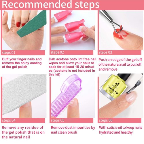 Beetles Gel Polish Remover Kit - Gel Nail Polish Remover with 450 Pcs Lint Free Nail Wipes/10 Pcs Nail Polish Remover Clips/Cuticle Oil/Cuticle Pusher/Nail File for Fingernail and Toenail