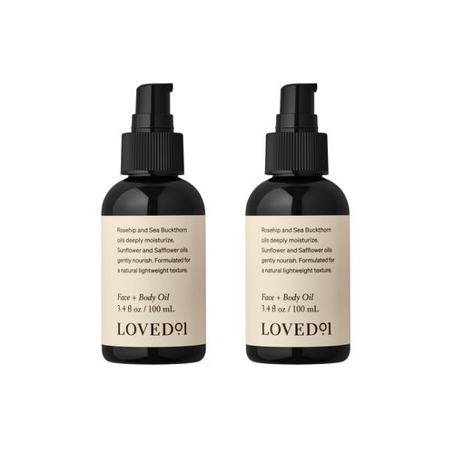 Loved01 Face & Body Oil, Daily Deep Hydration, Formulated with Rosehip and Sea Buckthorn Oils, 2-Pack (3.4 oz each)