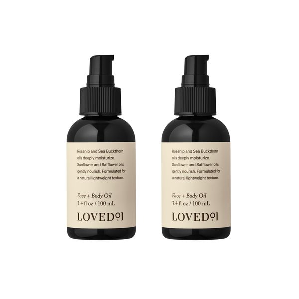 Loved01 Face & Body Oil, Daily Deep Hydration, Formulated with Rosehip and Sea Buckthorn Oils, 2-Pack (3.4 oz each)