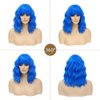 LOSMOEER Blue Wig with Bangs Short Wavy Wigs for Women Shoulder Length Curly Bob Wigs Heat Resistant Synthetic Wigs for Halloween Cosplay Daily Party Use