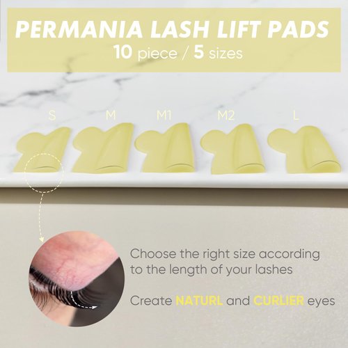 PERMANIA Lash Lift Rods, 2024 New Self-adhesive Super Soft 10Pcs/5Sizes Lash Lift Pads Extreme Eyelash Curler (Yellow)