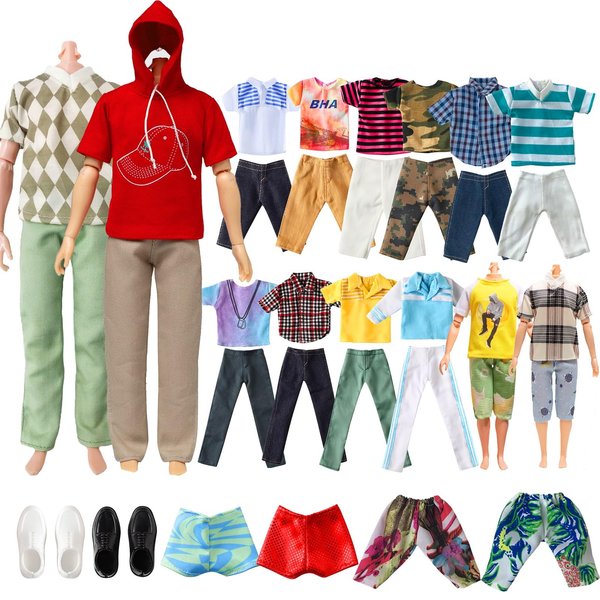 13 Pieces Doll Clothes and Accories for 11.5 Inch Boy Doll Outfit, Random 5 Tops, 5 Pants, 2 Pairs of Shoes, One Pair of Swimming Trunks