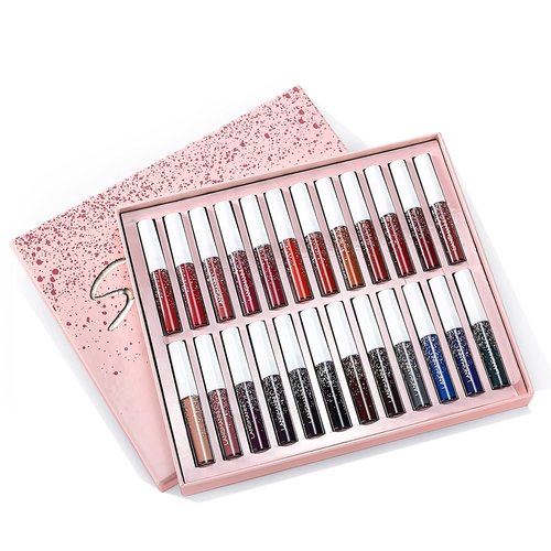 Petansy 24 Colors Liquid Matte Lipstick Set Waterproof Long Lasting Lip Gloss Set Beauty Cosmetics Makeup Kit with Gift Box
