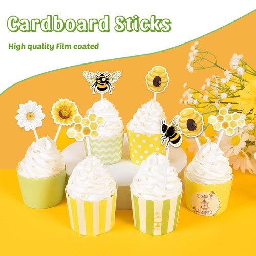WERNNSAI 36 PCS Bee Party Cupcake Toppers - Bumble Bee Birthday Party Decorations for Kids Girls Honey Bee Cake Decoration Bee Cake Toppers Birthday Baby Shower Bee Theme Party Supplies Bee Cake Decor