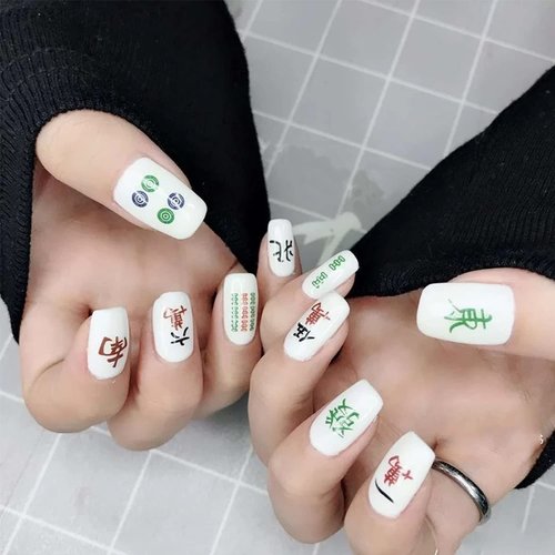Mahjong Nail Art Stickers, 3D Self-Adhesive Nail Sticker Holographic Funny Chinese Mahjong Playing Cards Game Nail Art Decals Design for Women Girls Manicure Decoration, Acrylic Lucky Nail Art Tips