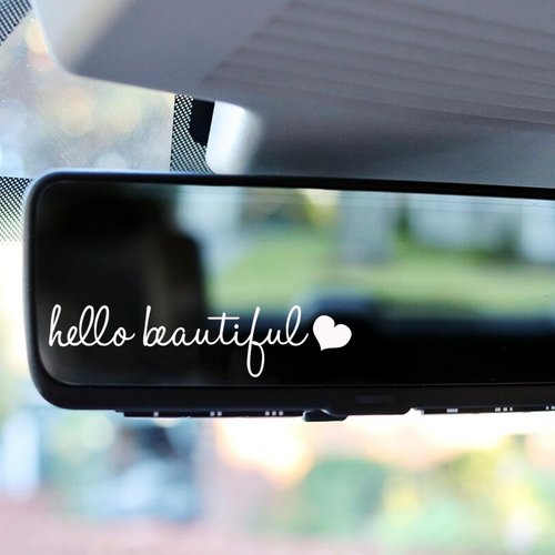 3x Hello Beautiful Rearview Mirror Decal,Vinyl Car Decals For Women,Vanity Mirror Stickers,Girl Car Decal Gifts,Car Window Decal,Car Mirror Sticker,Car Window Decal, Self Affirmations Decal